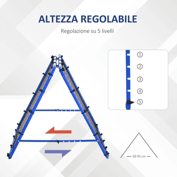 Rete da calcio rebounder pieghevole con angolo regolabile e picchetti, 100x95x90 cm, blu - 