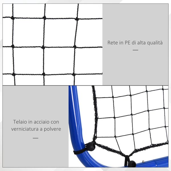 Rete da calcio rebounder pieghevole con angolo regolabile e picchetti, 100x95x90 cm, blu - 