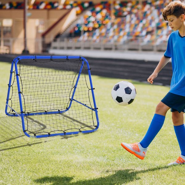 Rete da calcio rebounder pieghevole con angolo regolabile e picchetti, 100x95x90 cm, blu - 