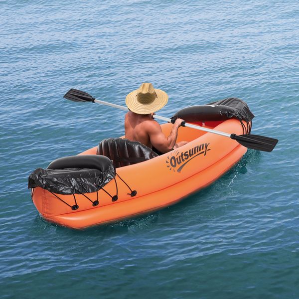 Canoa gonfiabile 2 posti in pvc con 2 remi in alluminio e accessori, arancione - 