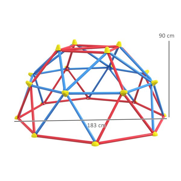 Cupola per arrampicata bambini 3-8 anni, struttura in metallo per 4 bimbi, ø183x90cm, multicolore - 
