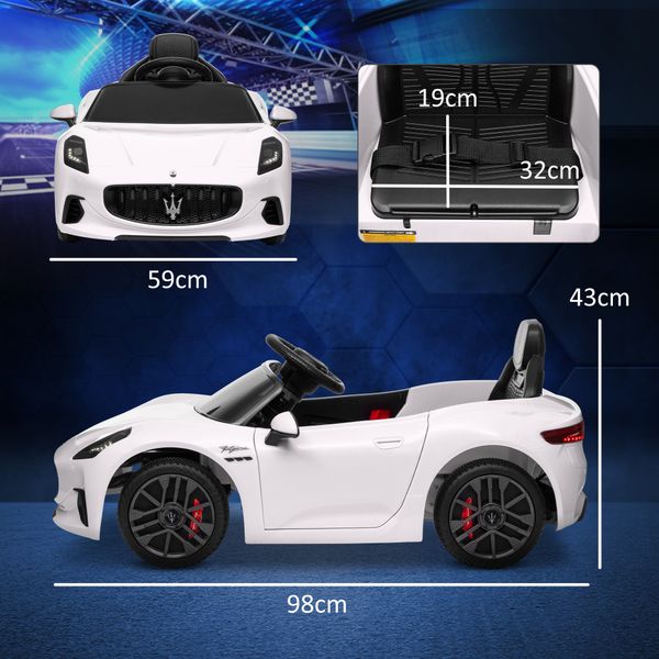 Macchina per bambini 12v maserati gran turismo folgore con telecomando, età 3-5 anni, bianco - 