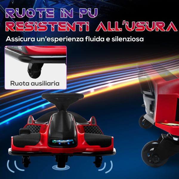 Go kart elettrico per bambini 8-12 anni velocità 3-8 km/h per drifting con luci e musica, rosso - 