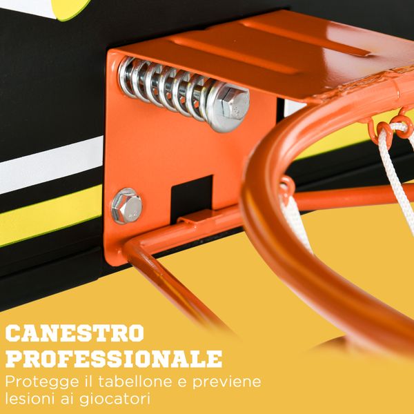 Canestro basket per bambini e adulti da indoor e outdoor in acciaio e pe, 110x90x70 cm, nero e giallo - 