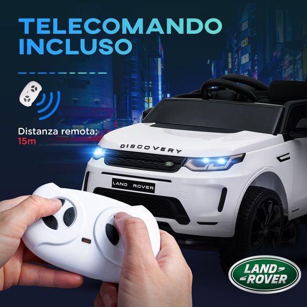 Macchina elettrica per bambini a licenza land rover con fari, clacson e cintura,106x65.5x51 cm, bianco - 