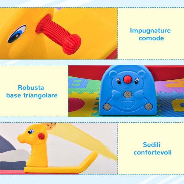 Altalena a bilico con maniglie antiscivolo per bambini età 1-4 anni, plastica hdpe atossica, 150x32x60cm, multicolore - 
