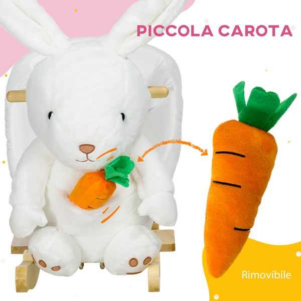 Animale a dondolo a forma di coniglio con suoni e cintura di sicurezza, 60x33x50 cm, bianco - 