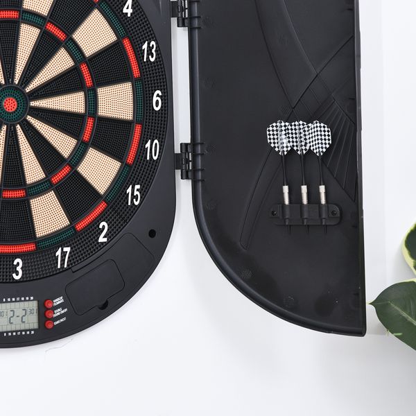 Bersaglio freccette elettronico per 8 giocatori con 6 freccette, schermo lcd, 2 porte e 26 modalità di gioco - 