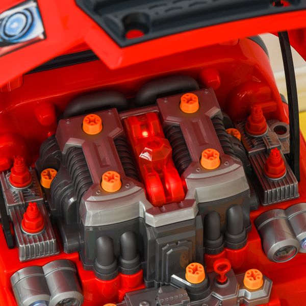Officina camion giocattolo con motore e 61 accessori per bambini 3-5 anni, ruote e maniglia, 40x39x47cm, rosso - 
