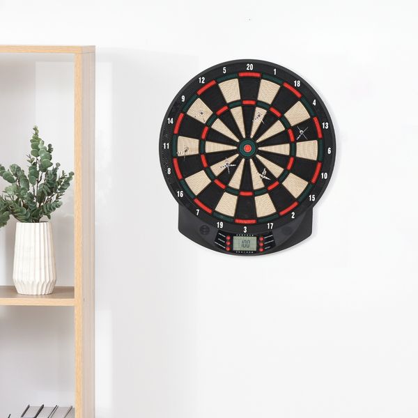 Bersaglio a freccette elettronico in pp con 6 freccette e tabellone segna punti, 44x39.5x 2.2cm, nero - 