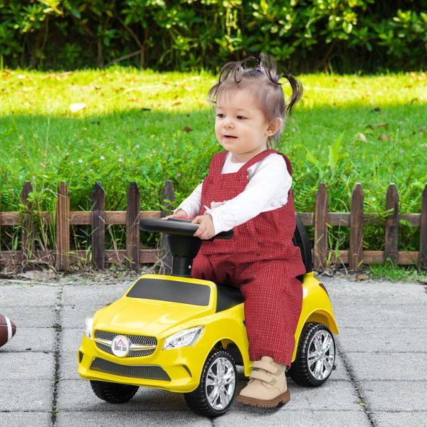 Macchinina per bambini cavalcabile con volante, macchina bambini con fari e musiche integrate, età 18-36 mesi, 63.5x28x36cm, giallo - 