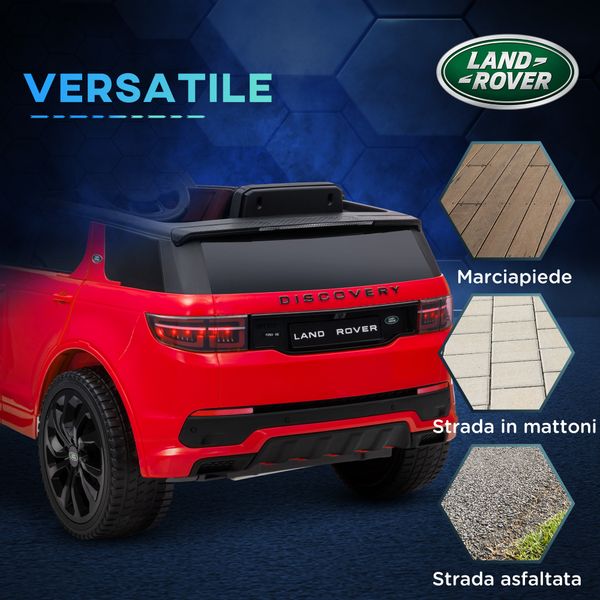Macchina elettrica per bambini a licenza land rover con fari, clacson e cintura,106x65.5x51 cm, rosso - 