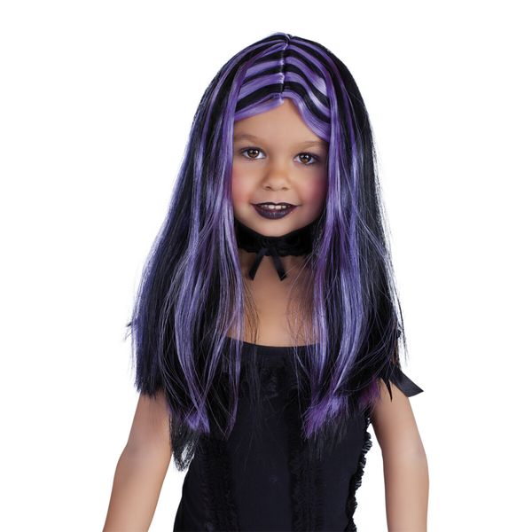 Parrucca halloween mortisia nera con fili viola bambina - RUBIE'S