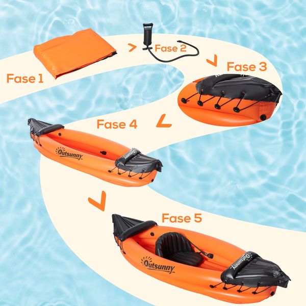 Canoa gonfiabile 2 posti in pvc con 2 remi in alluminio e accessori, arancione - 