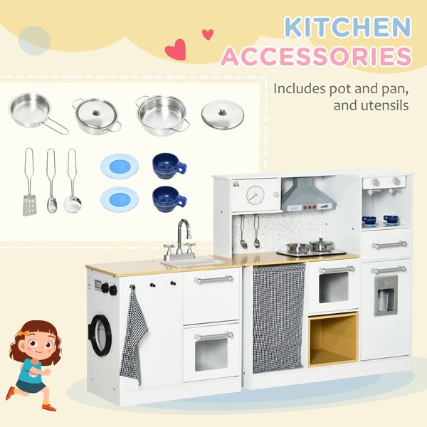 Cucina giocattolo 2 pezzi per bambini 3-6 anni con utensili da cucina, luci ed effetti sonori, in mdf e pp - 
