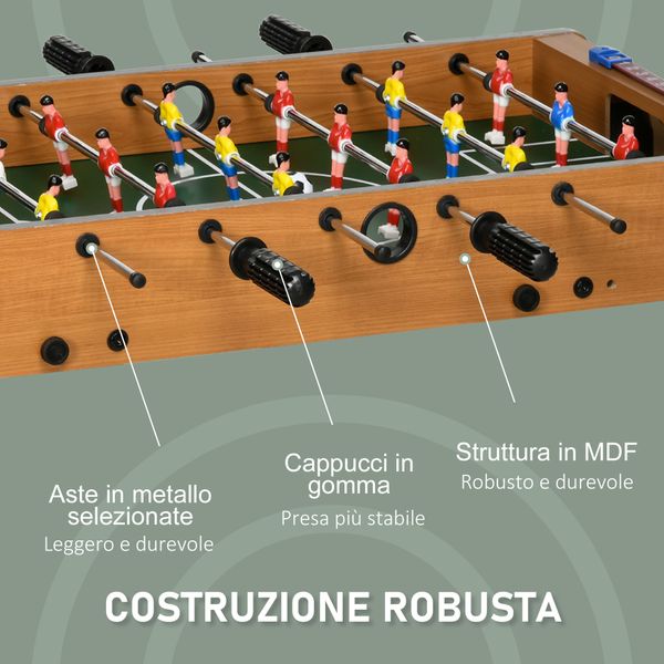 Calcio balilla pieghevole in legno con 6 aste, 18 giocatori e segnapunti, 69x37x70cm - 