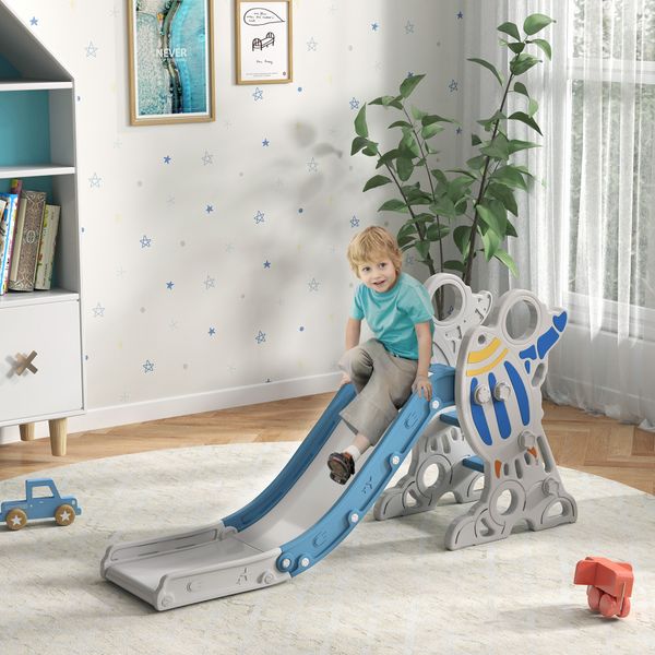 Scivolo per bambini 18-36 mesi in pe e pp a tema spaziale con scale antiscivolo, 157x46.5x80 cm - 