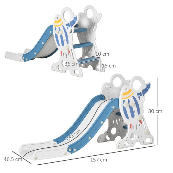 Scivolo per bambini 18-36 mesi in pe e pp a tema spaziale con scale antiscivolo, 157x46.5x80 cm - 