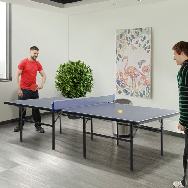 Tavolo da ping pong pieghevole per interni in mdf e acciaio, 152.5 x 274 x 76 cm, blu e viola - 