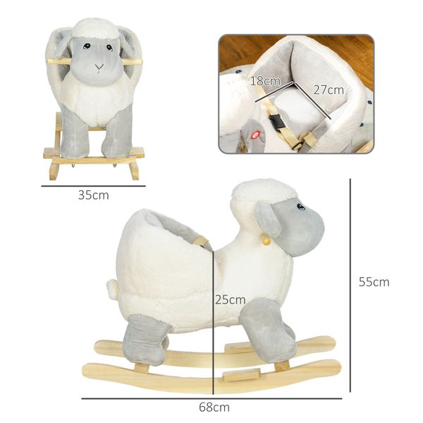 Cavallo a dondolo per bambini 18-36 mesi a forma di pecorella con suoni e rivestimento morbido, grigio - 