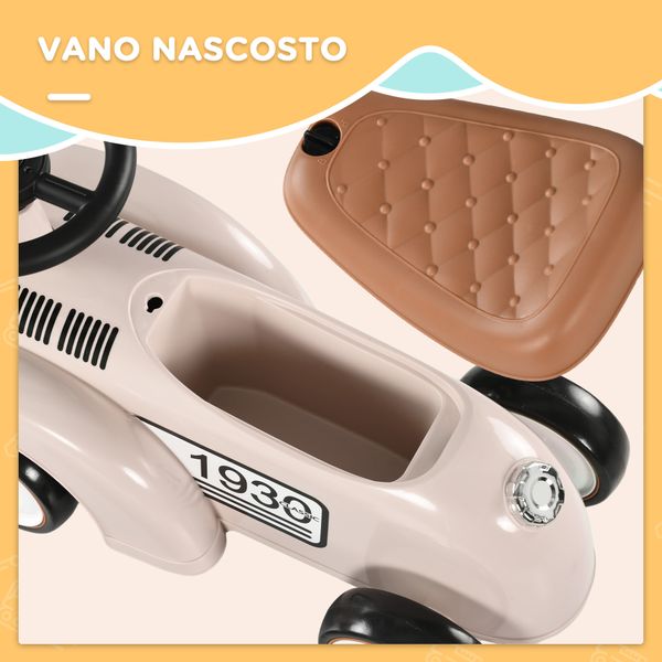 Macchina per bambini 12-36 mesi con clacson e vano portaoggetti a scomparsa, in pp e metallo, 58x27x35 cm - 