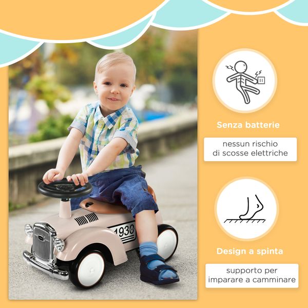 Macchina per bambini 12-36 mesi con clacson e vano portaoggetti a scomparsa, in pp e metallo, 58x27x35 cm - 