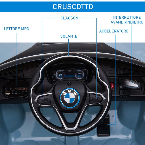 Macchina elettrica per bambini 3-8 anni licenza bmw i8 coupé con telecomando e 2 porte, 115x72.5x46 cm, blu - 
