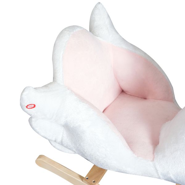 Cavallo a dondolo a forma di cigno con musica, struttura in metallo e legno, rivestimento peluche, 60x32x55cm, bianco - 