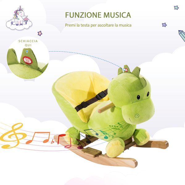 Cavallo a dondolo in legno dinosauro per i bambini 60x33x45cm - 