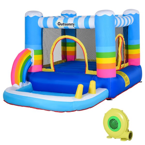 Castello gonfiabile per bambini con trampolino e piscina, pompa elettrica inclusa 280x170x155cm, multicolore - 