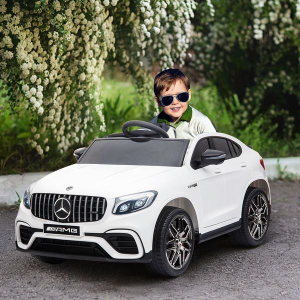 Macchina elettrica per bambini 3-5 anni mercedes con cintura di sicurezza e telecomando, bianco - 