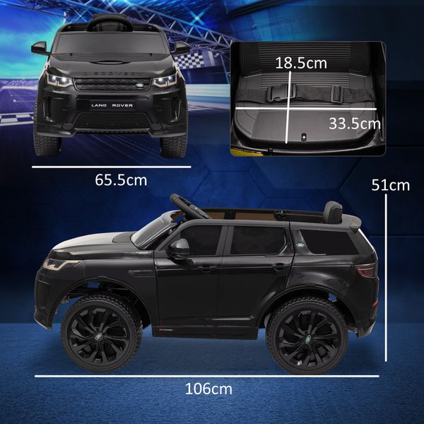 Macchina elettrica per bambini a licenza land rover con fari, clacson e cintura,106x65.5x51 cm, nero - 