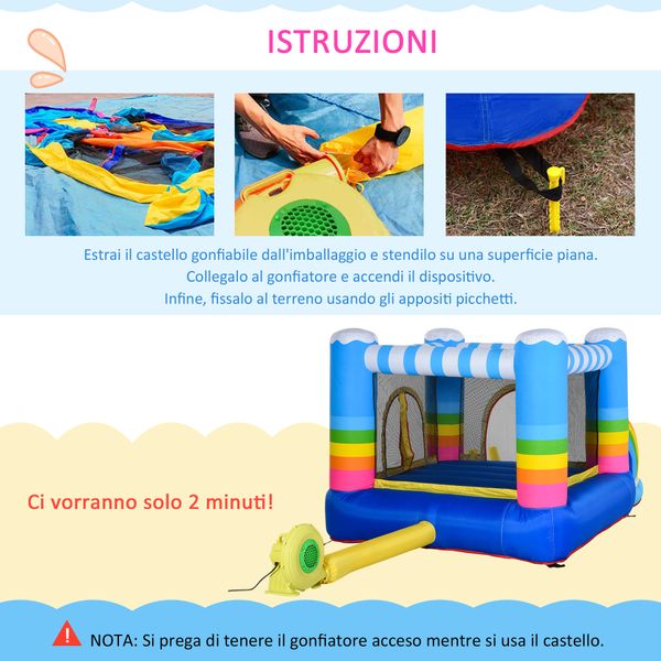 Castello gonfiabile per bambini con trampolino e piscina, pompa elettrica inclusa 280x170x155cm, multicolore - 