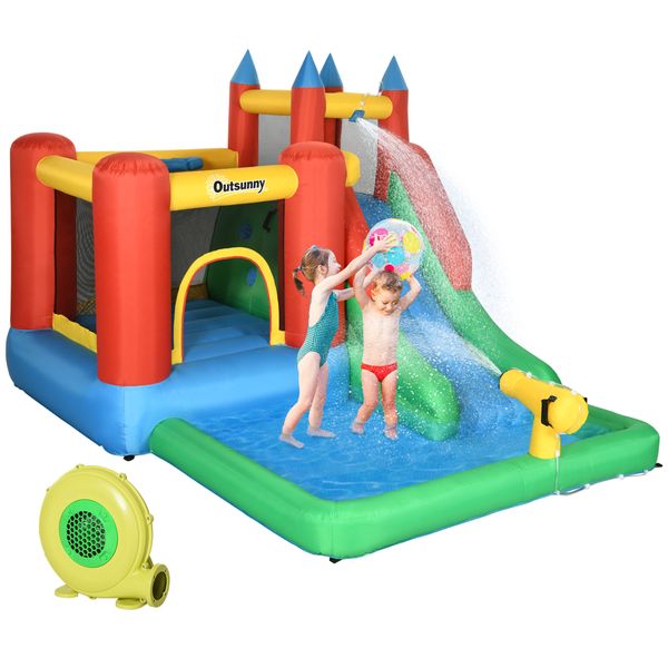 Gioco gonfiabile per bambini 3-8 anni con scivolo, trampolino, piscina, max 4 bambini, 330x245x215cm - 