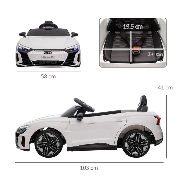 Auto elettrica per bambini 3-5 anni con telecomando, sospensioni e clacson, 103x58x41 cm, bianca e nero - 
