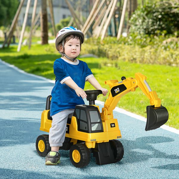 Ruspa giocattolo per bimbi da 1-3 anni con escavatore e contenitore, senza batteria, giallo - 