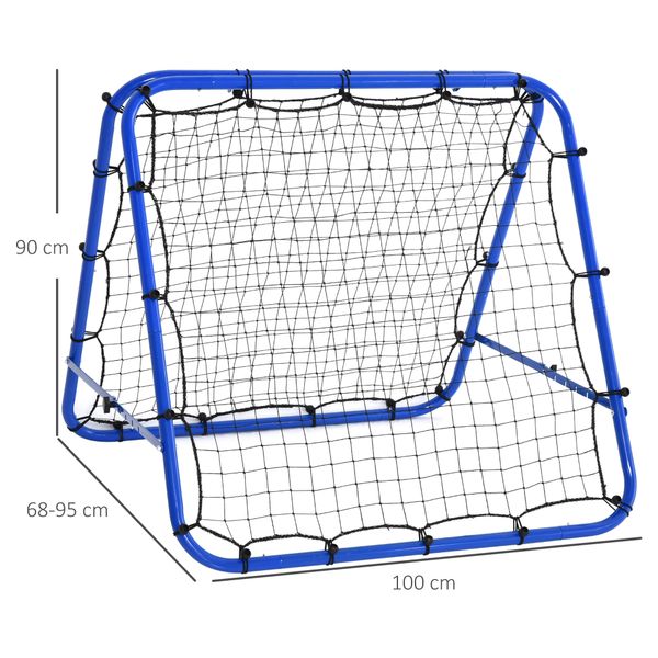 Rete da calcio rebounder pieghevole con angolo regolabile e picchetti, 100x95x90 cm, blu - 