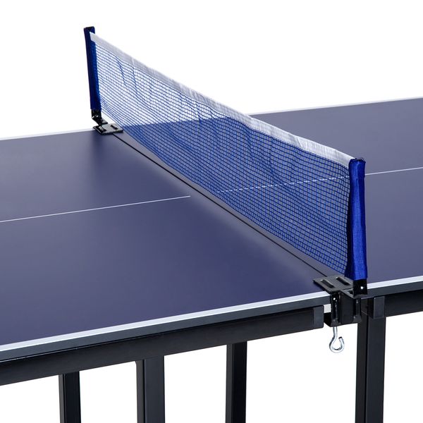 Tavolo da ping pong pieghevole e salvaspazio con rete da gioco per interno, in acciaio e mdf, 182x91x76cm, blu - 