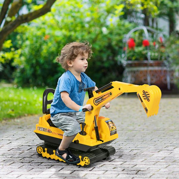 Escavatore ruspa giocattolo cavalcabile per bambini max. 30 kg con schienale, braccio mobile e vano contenitore, 78x24x58.5cm - 