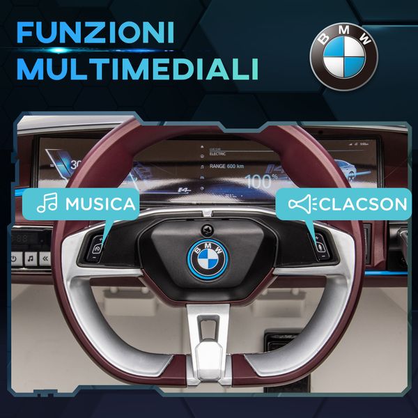 Macchina elettrica per bambini 3-6 anni con licenza bmw con telecomando, clacson e fari, 115x67x45 cm, bianca - 