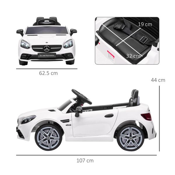Macchina elettrica per bambini licenza mercedes slc 300 con telecomando, in pp e metallo, 107x62.5x44 cm, bianco - 