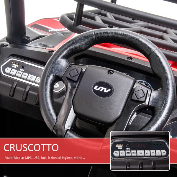 Macchina elettrica per bambini 12v, velocità 3-6km/h, quad elettrico mini con doppio motori, usb, lettore mp3 e telecomando, 118x76x104cm - 
