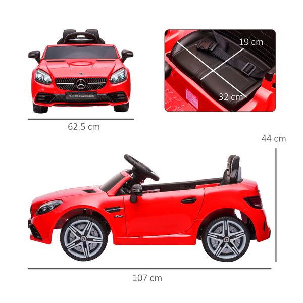 Macchina elettrica per bambini licenza mercedes slc 300 con telecomando, in pp e metallo, 107x62.5x44 cm, rosso - 