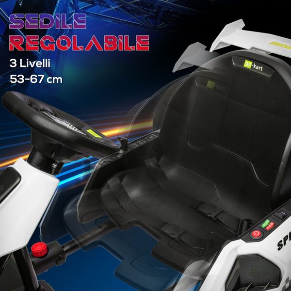 Go kart elettrico per bambini 6-12 anni 24v 12km/h con seggiolino regolabile, bianco - 