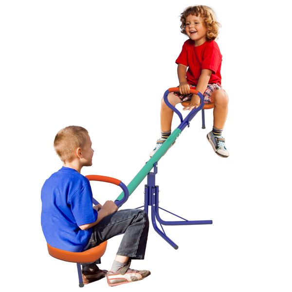 Altalena a bilico per bambini 3-8 anni con rotazione a 360°, in acciaio e pp, 192x60x60 cm - 