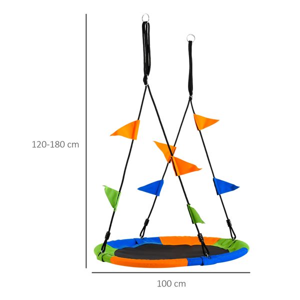 Altalena rotonda a nido per bambini di +3 anni per giardino, esterni, interni, cameretta, multicolor φ100x120-180acm - 
