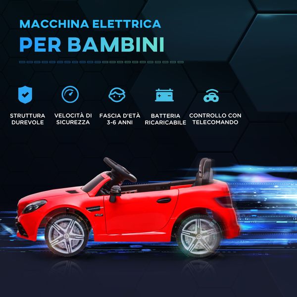 Macchina elettrica per bambini licenza mercedes slc 300 con telecomando, in pp e metallo, 107x62.5x44 cm, rosso - 