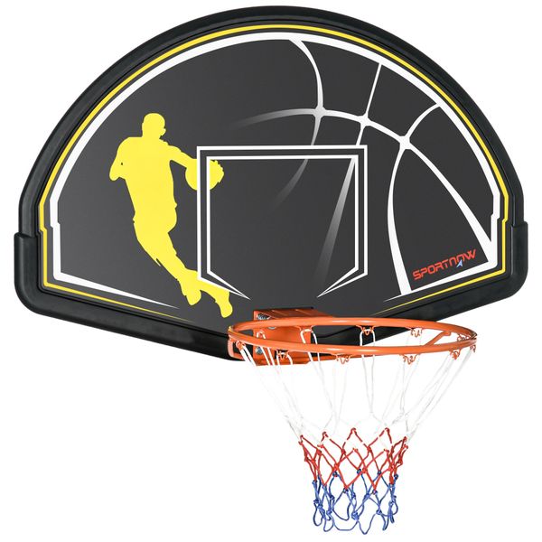 Canestro basket per bambini e adulti da indoor e outdoor in acciaio e pe, 110x90x70 cm, nero e giallo - 