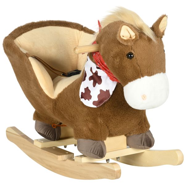 Cavallo a dondolo per bambini da 18-36 mesi con suoni realistici, 60x33x50 cm, marrone e color legno - 