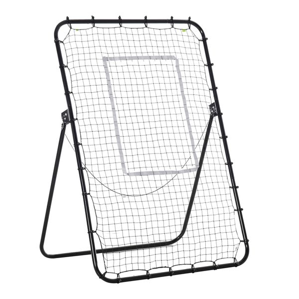 Rete da calcio rebounder pieghevole con bersaglio, altezza e angolazione regolabili, metallo e pe, 123x73x178.5cm, nero - 